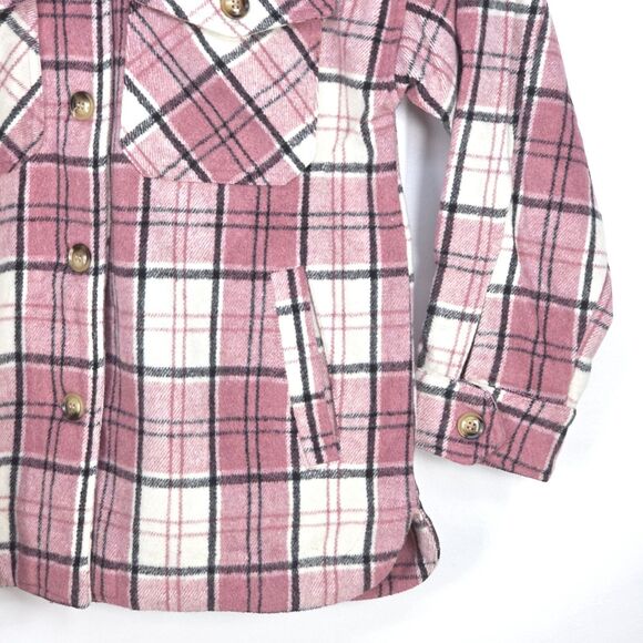 Plaid Flannel Chore Shirt Women Small Pink Whimsygoth Tartan Western Barn Jacket - Picture 12 of 16